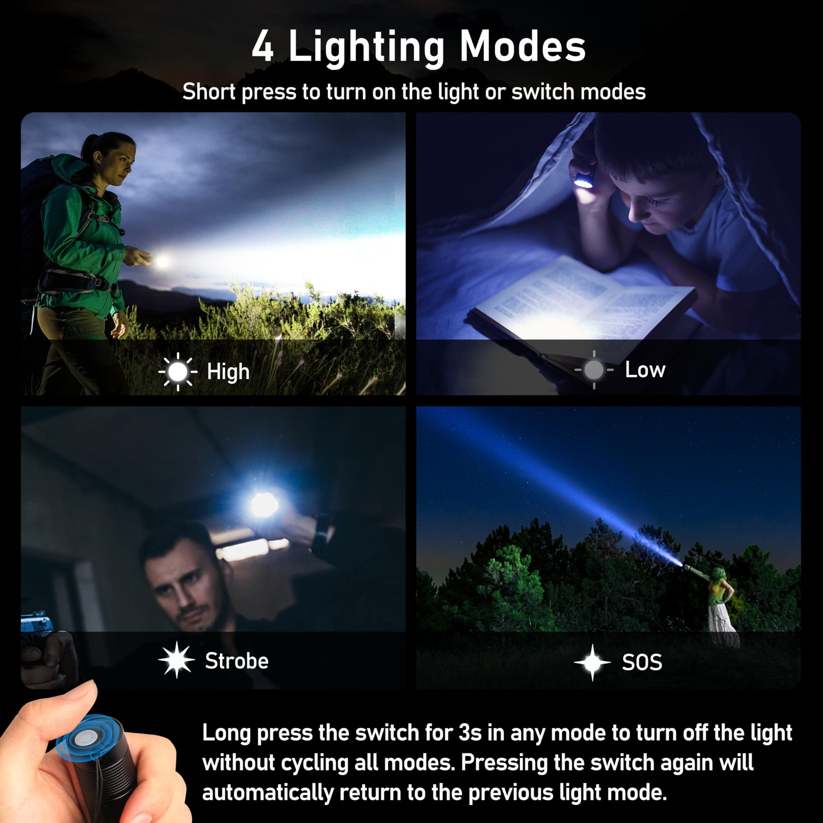 Blukar Rechargeable Flashlight, High Lumens Super 1 Pack, Black