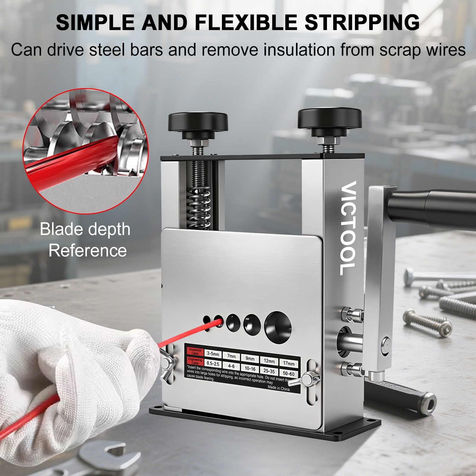 Manual Wire Stripping Machine 6 Channels 3-17mm Drill Powered Cable Stripper