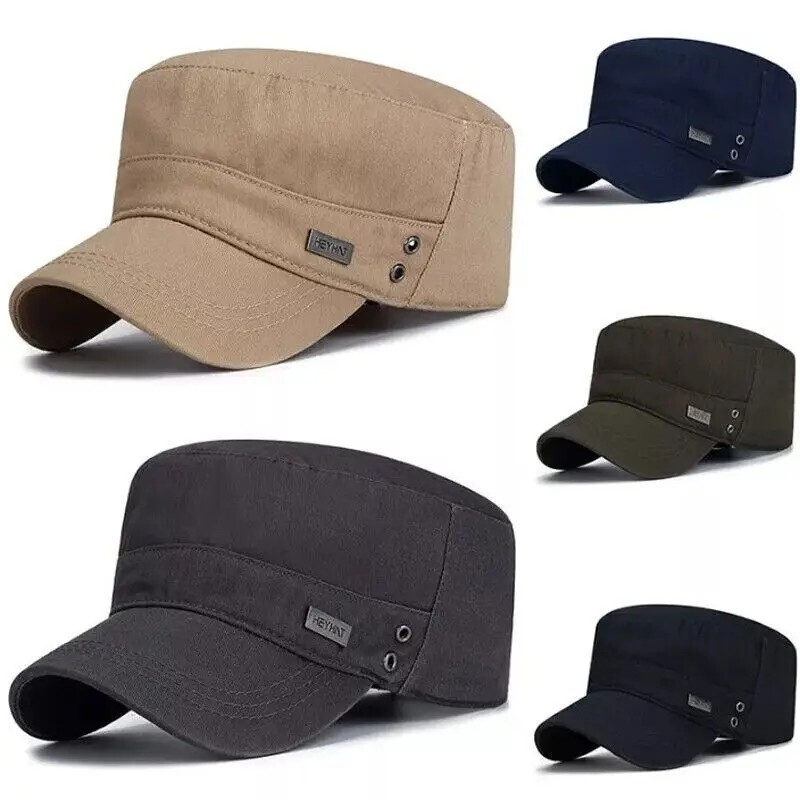 Army, Military Flat Cadet Top Hat, Cotton Military Washed Adjustable Cap