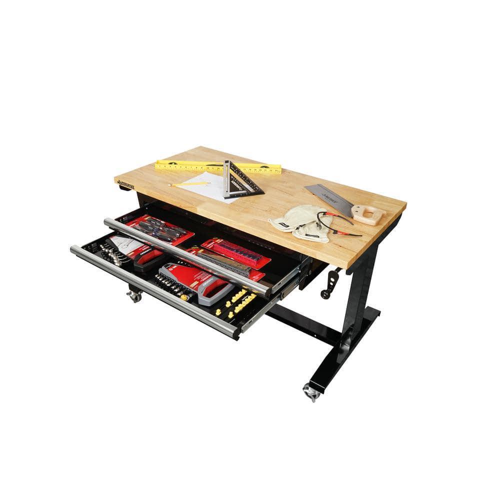 Worktable Tool Storage 46 in. W Black Adjustable Height 2-Drawers Home Desk