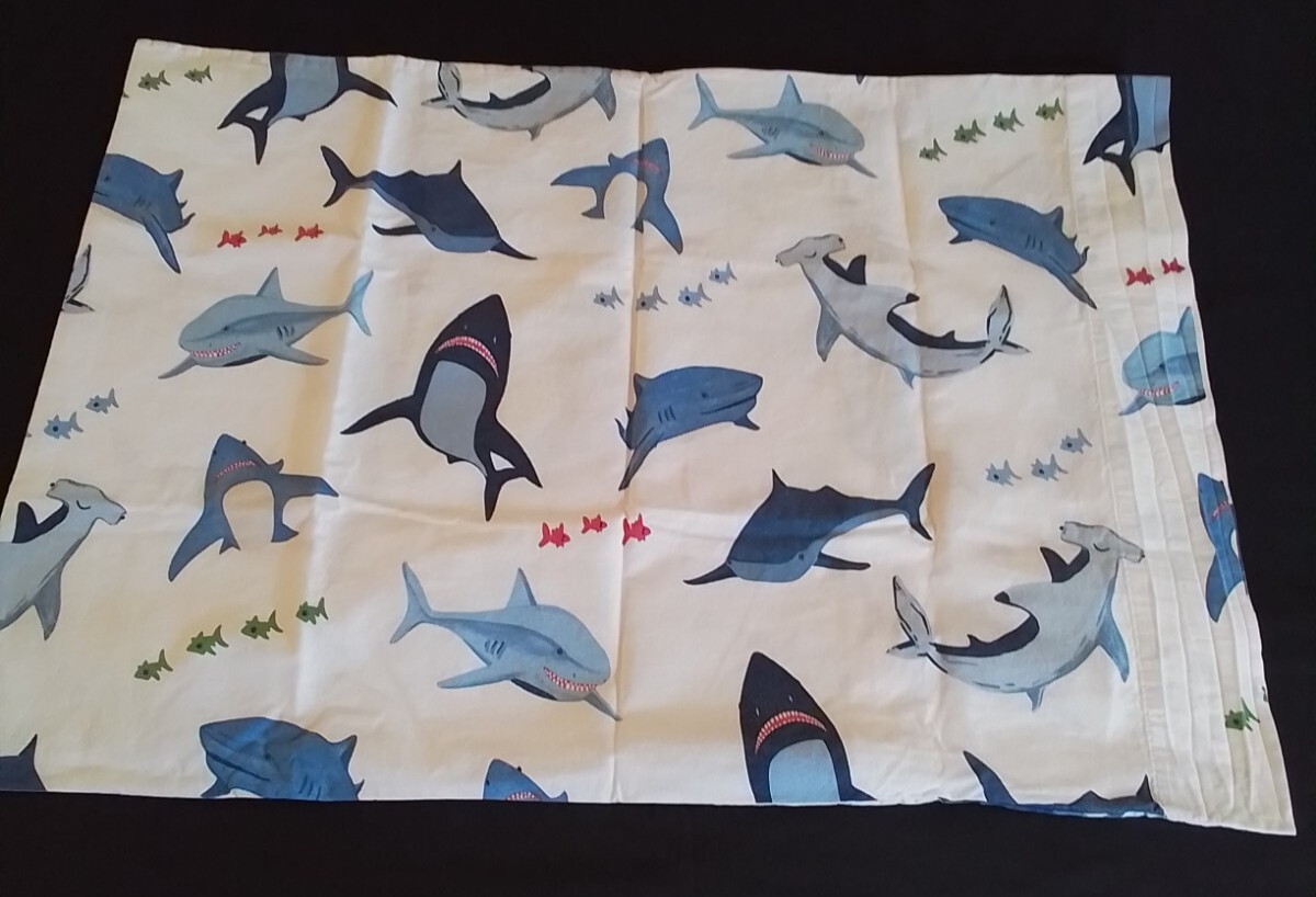 Pottery Barn Kids Shark Bite Standard Pillowcase Ocean Sea Life Organic Cotton