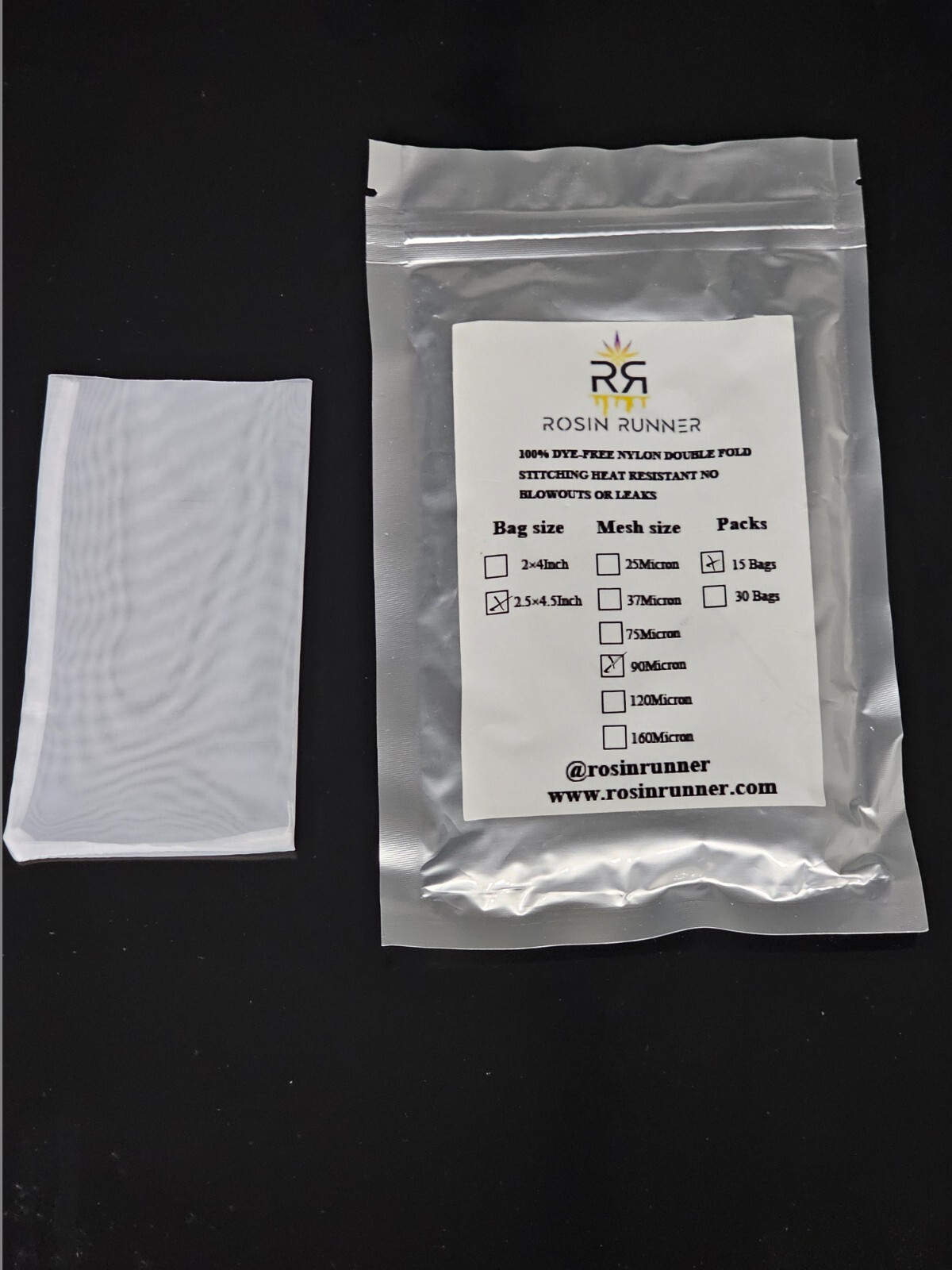 60 count nylon micron bags 90m 2.5'' x 4.5'' food grade durable double stitched