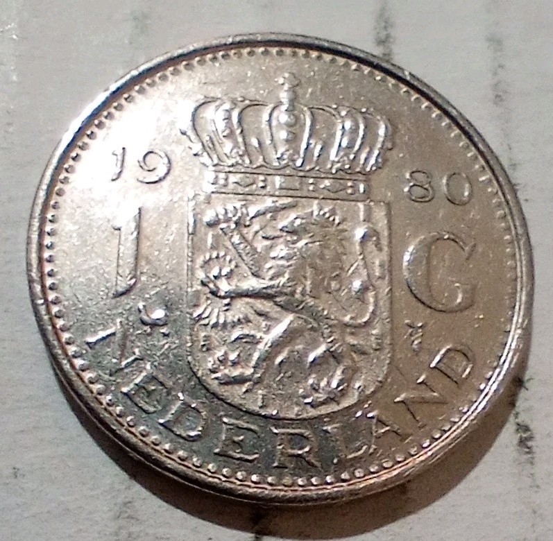1980 Netherlands 1 One Gulden Juliana Koningin Der Nederlanden Coin Crown Lion
