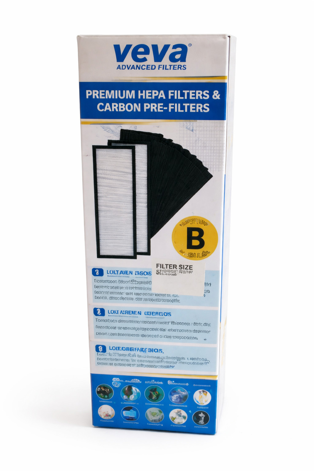 2 VEVA Premium True HEPA Filter Size B w 8 Carbon Pre Filters GG4825-2