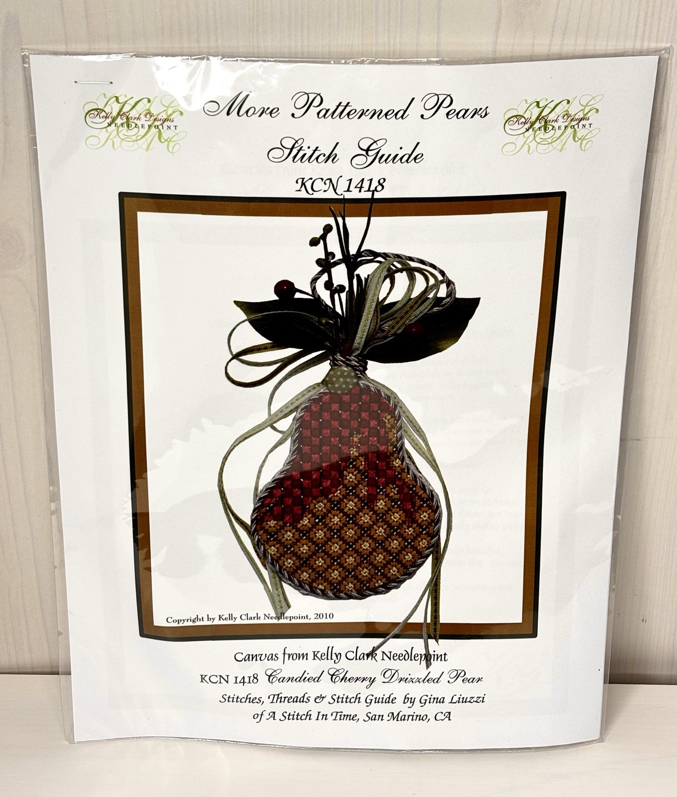 Kelly Clark Needlepoint Patterned Candied Cherry Drizzled Pear Stitch Guide 1418