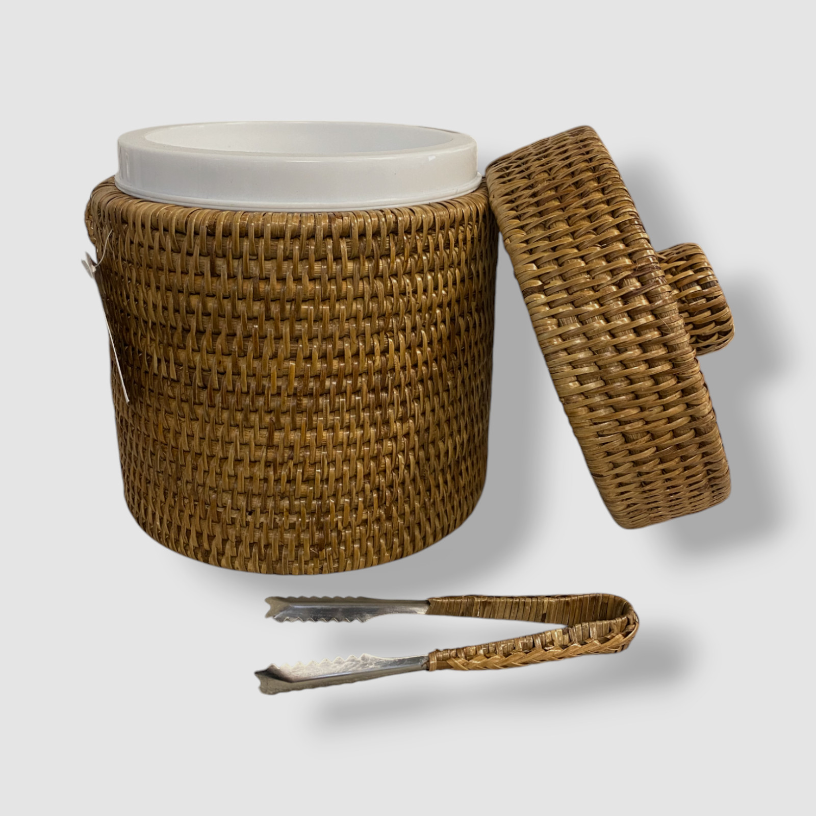 Artifacts Trading Company Brown Rattan Ice Bucket w/ Tongs