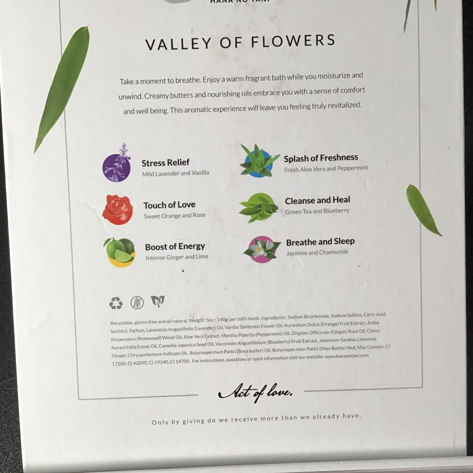 Hana No Tani 5 Natural Bath Bombs VALLEY OF FLOWERS Moisturize & Unwind 5 Aromas