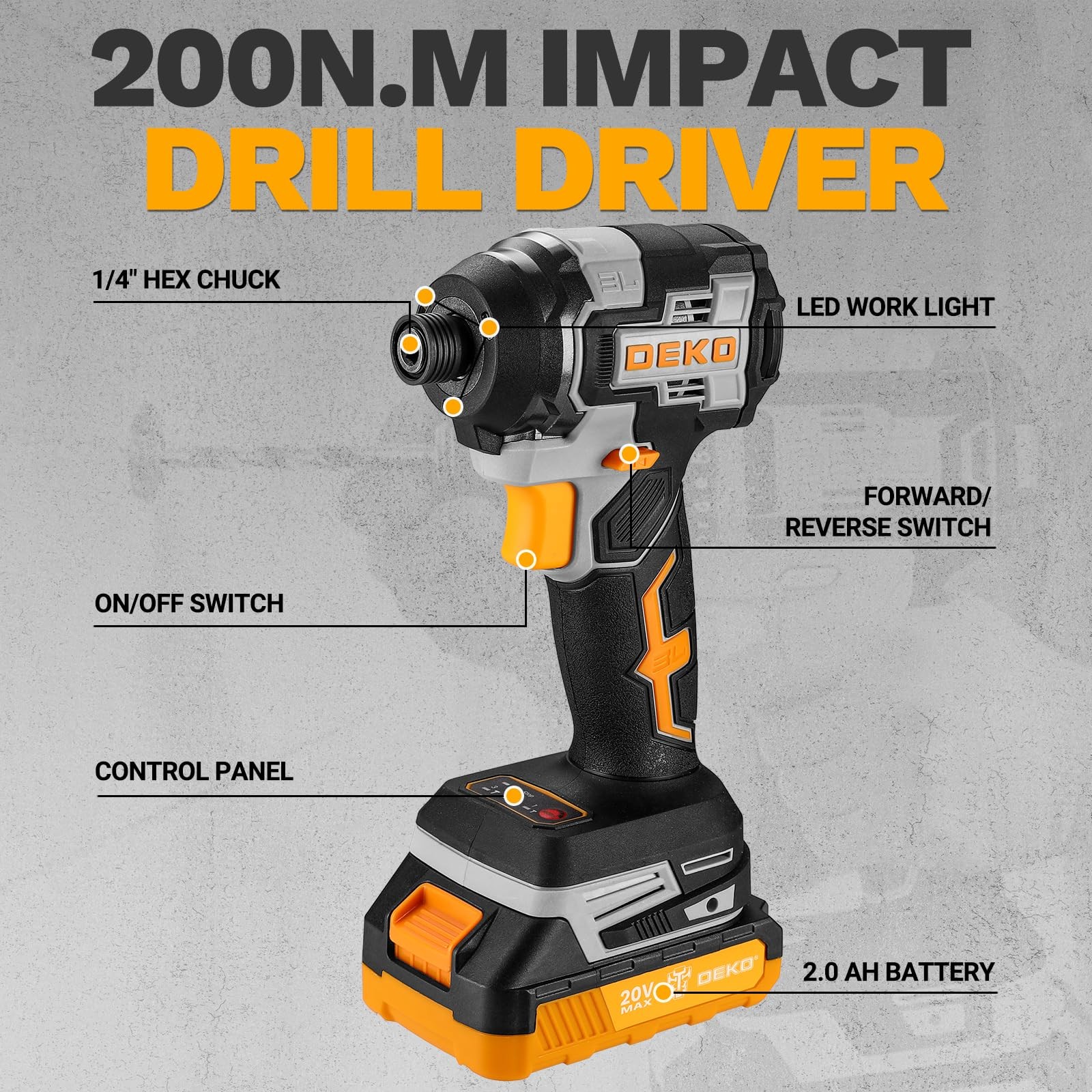 Cordless Drill Impact Driver Set Brushless 20V 2 Batteries Power Tool Kit Yellow