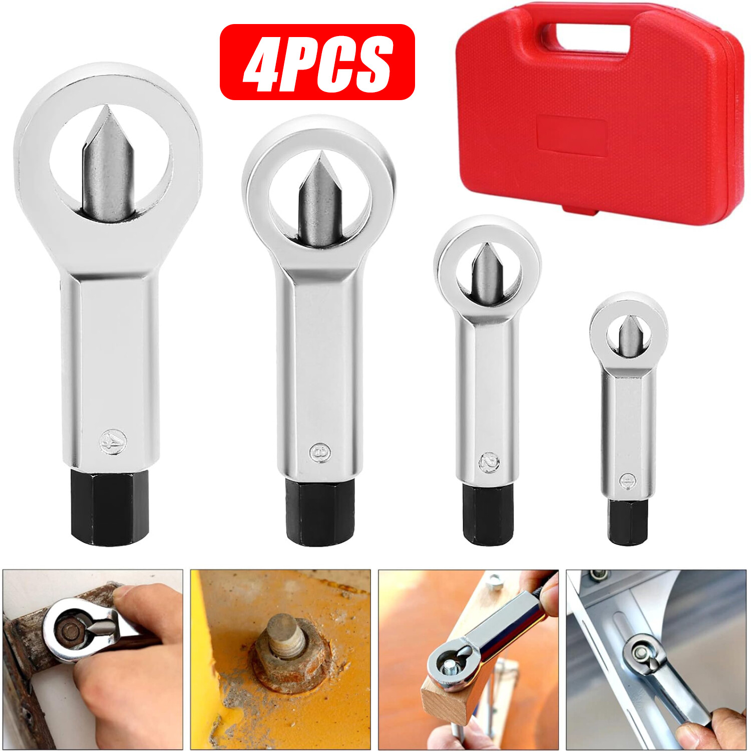 4pcs Nut Splitter Tool Broken Damaged Stuck Remover Puller Corroded Split Set