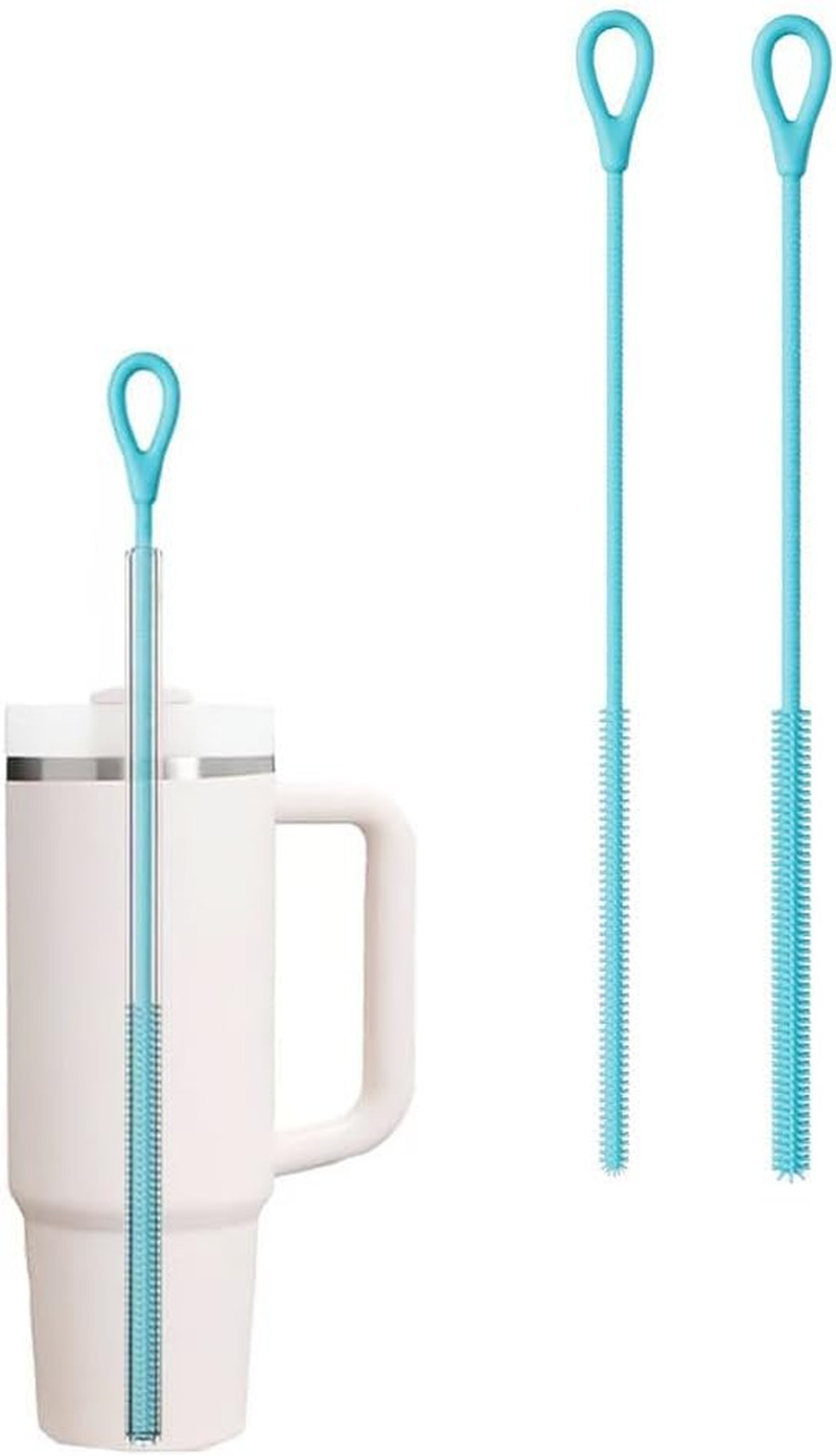 Straw Cleaner Brush, Silicone Reusable Straw Cleaner with Bendable Steel Core, E