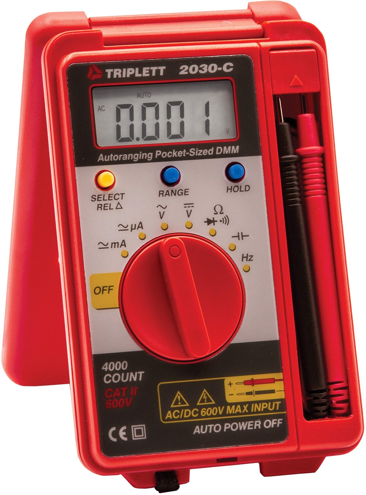 Triplett 2030 Pocket-Sized 4000 Count Digital Multimeter - AC/DC 2030-C, Red