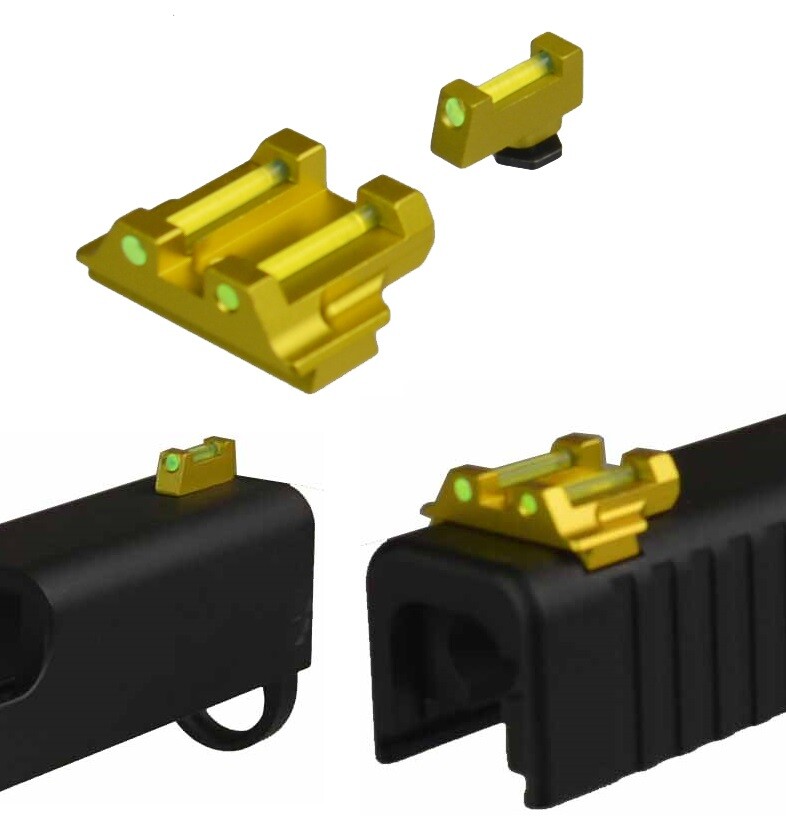 Gold Front and Rear Green Fiber Optic Sight 6.5 mm F Glock 43 43X 42 Slim Slide