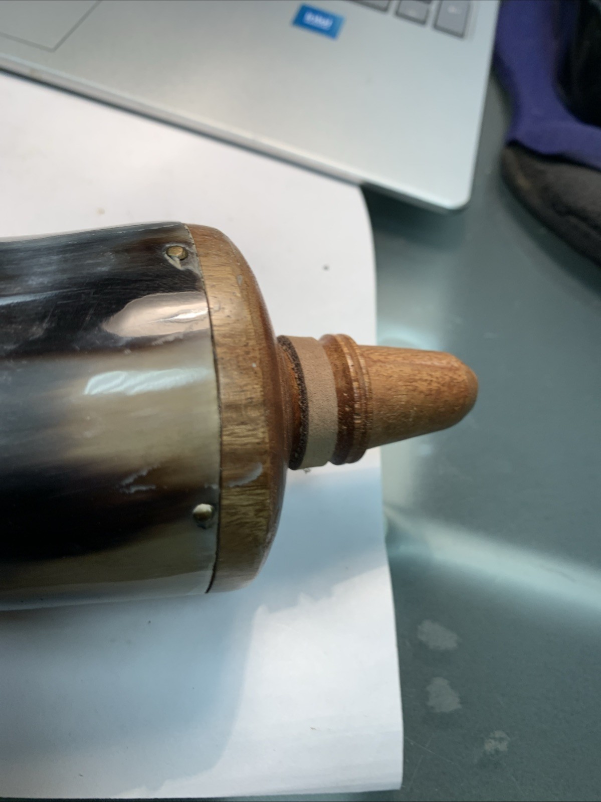 Gun Powder Horn Muzzleloader Reenactment Mountain Man Rendezvous W/ Leather