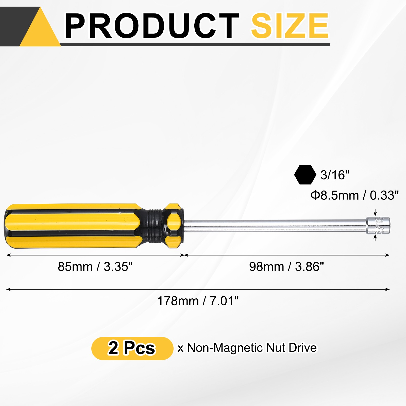 2pcs Non-Magnetic Nut Driver, 3/16" Hex Nut Driver with PVC Handle