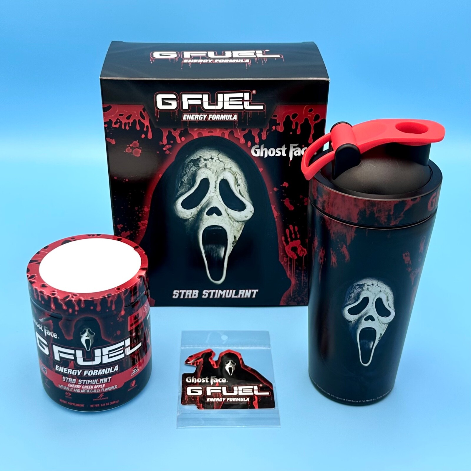 G Fuel Scream Ghost Face Stab Stimulant Collector's Box Tub + Metal Shaker Cup