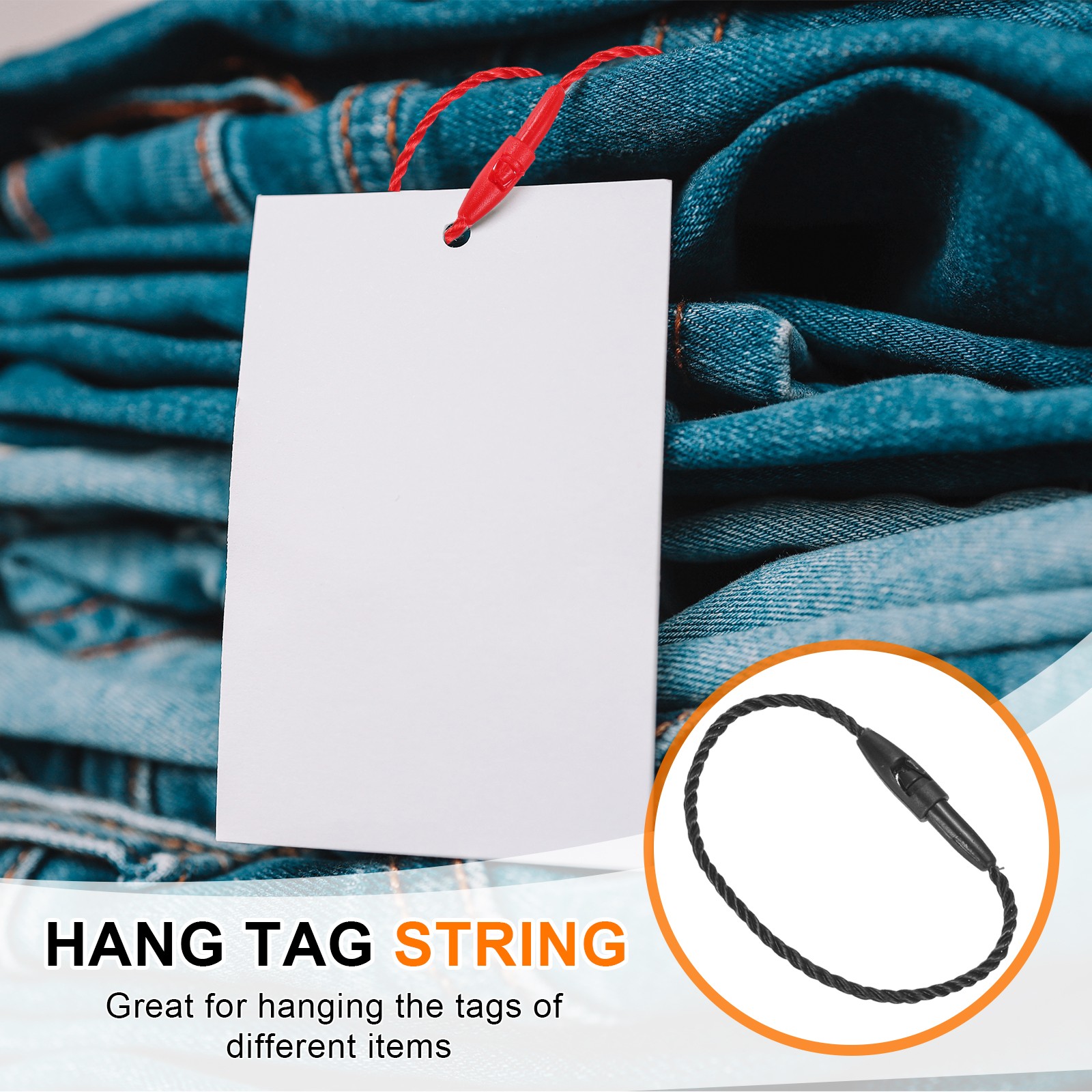 500 Pcs Polyester Hang Tag String 4" Snap Lock Pins Loop Fastener, Black