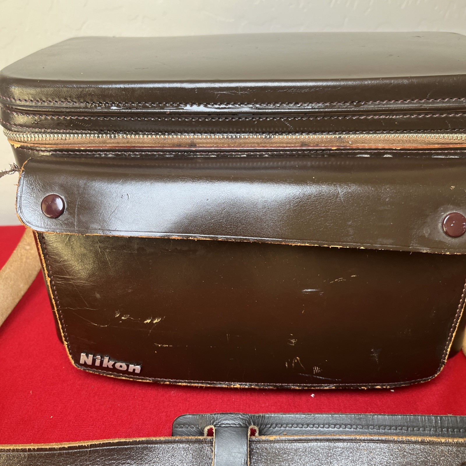 Vintage Nikon hard leather camera bag