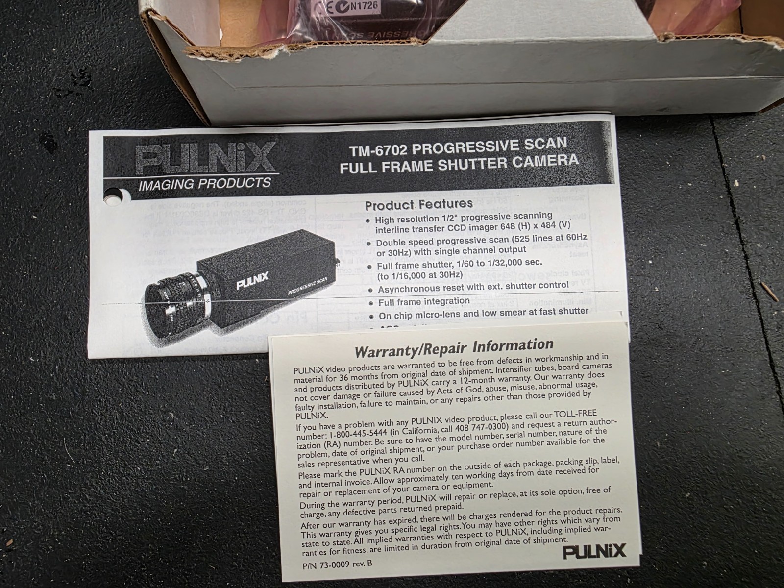 PULNiX TM-6702 Progressive Scan CCD Camera Machine Vision w/ Manual