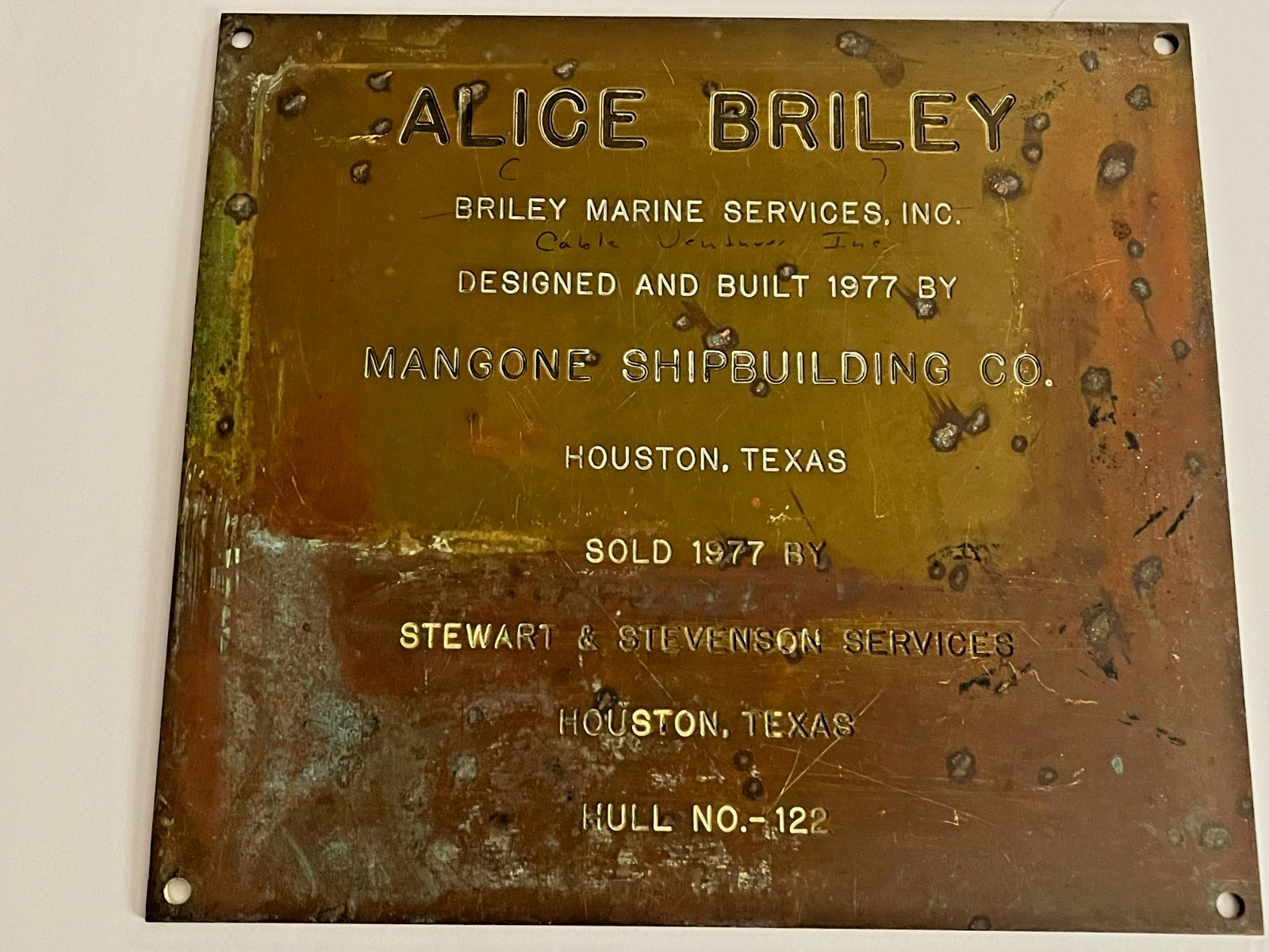 Antique BRILEY MARINE, Bronze Ship Building  Name Plaque  ALICE  BRILEY