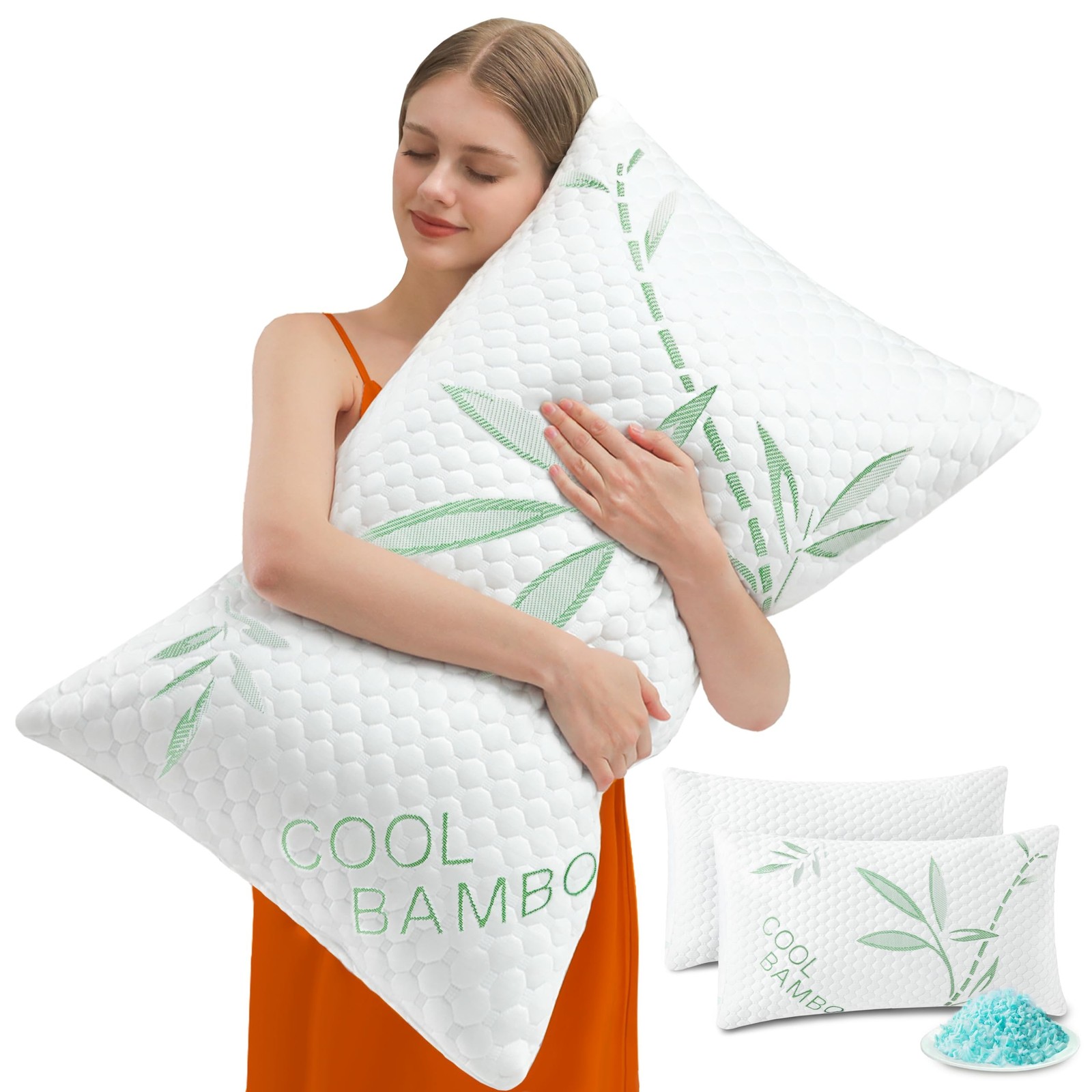 Memory Foam Pillows, Cooling Pillows Queen Size Set of 2 Adjustable Firm Bamb...