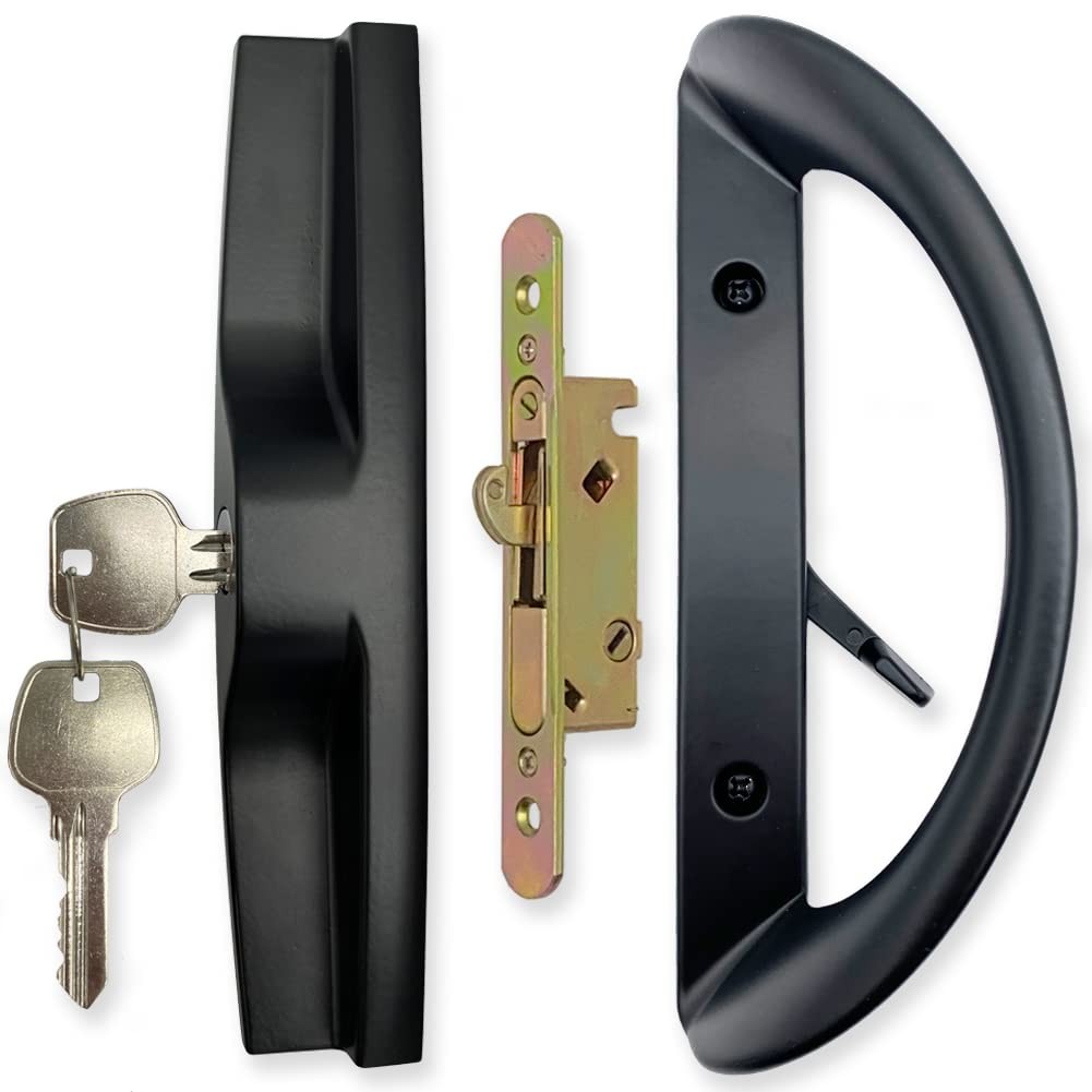 Patio Sliding Door Handle Set with Mortise Lock, Key Cylinder and Face Plate,...