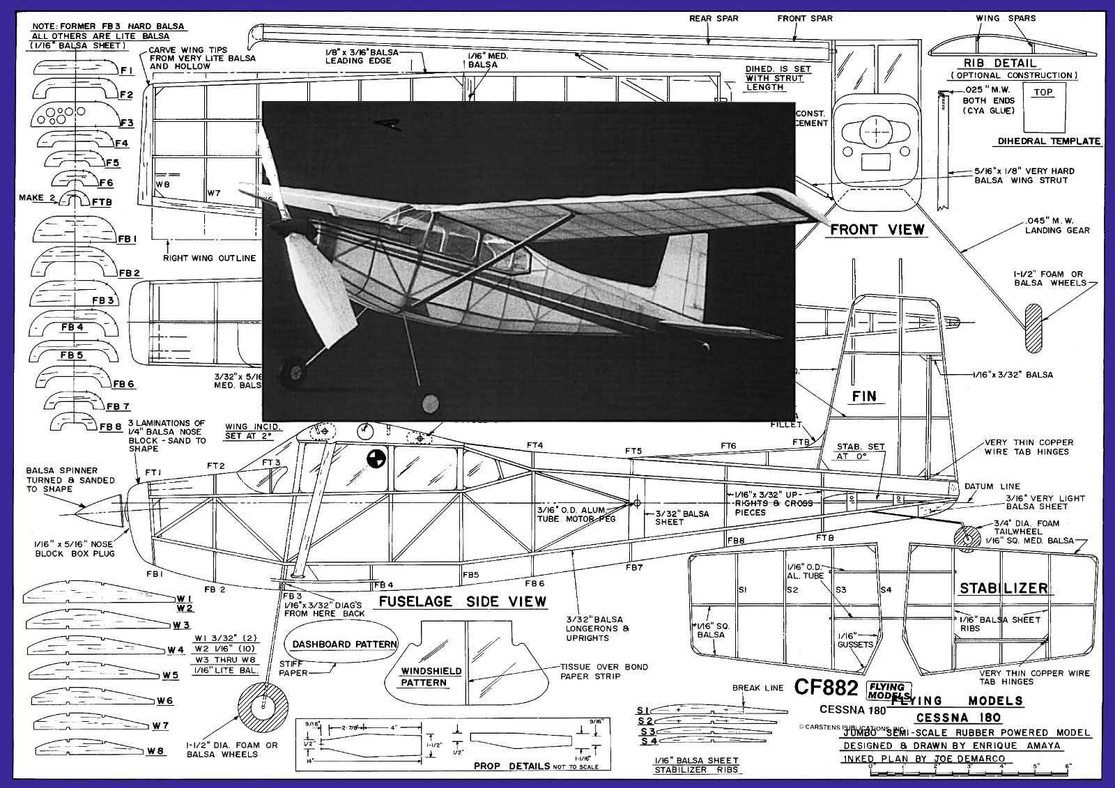 Model Airplane Plans (FF): Cessna 180 38" Semi-Scale Rubber-Powered (or EP)