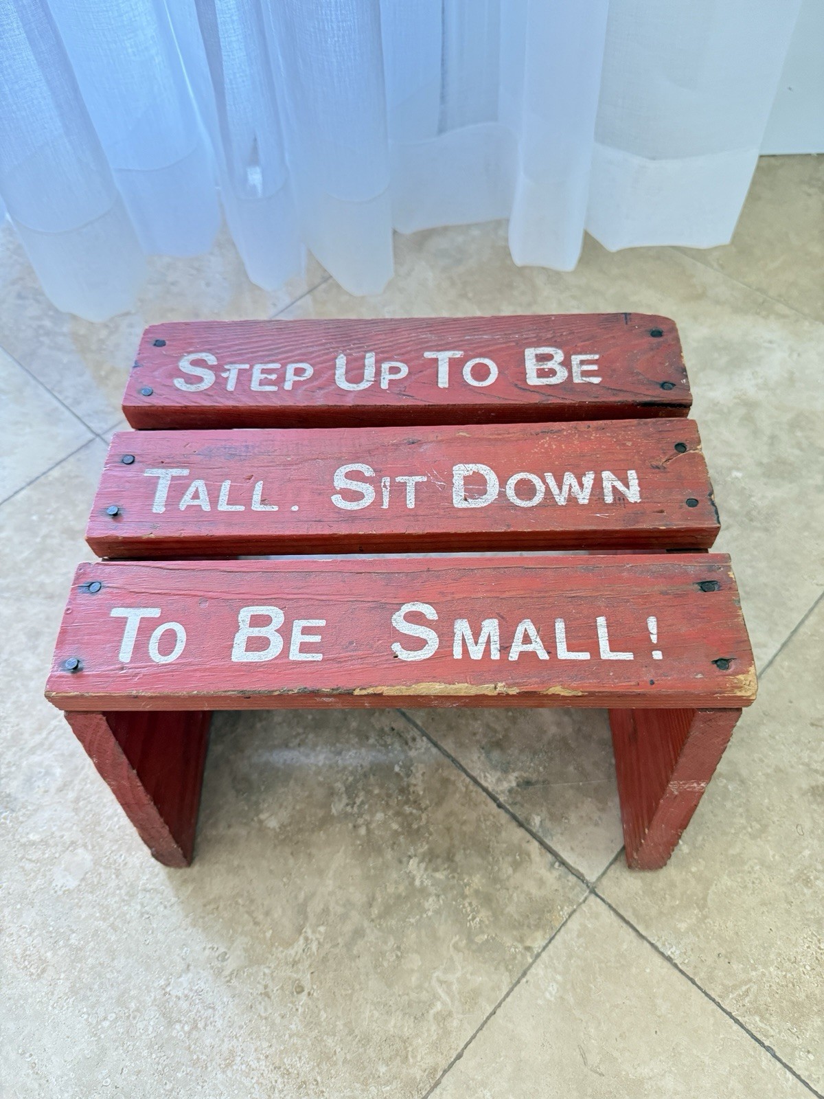 Vtg Children's Chair Red Step Stool 50's Step Up To Be Tall Sit Down to be Small