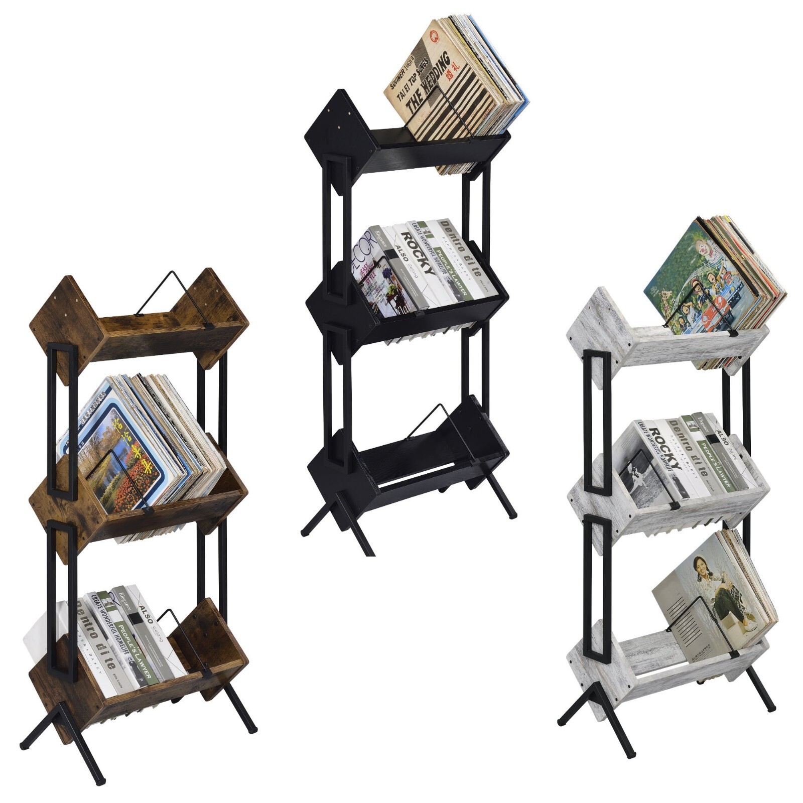 Musiea 3 Tier Vinyl Record Holder, LP Storage Shelf, Record Storage Rack White