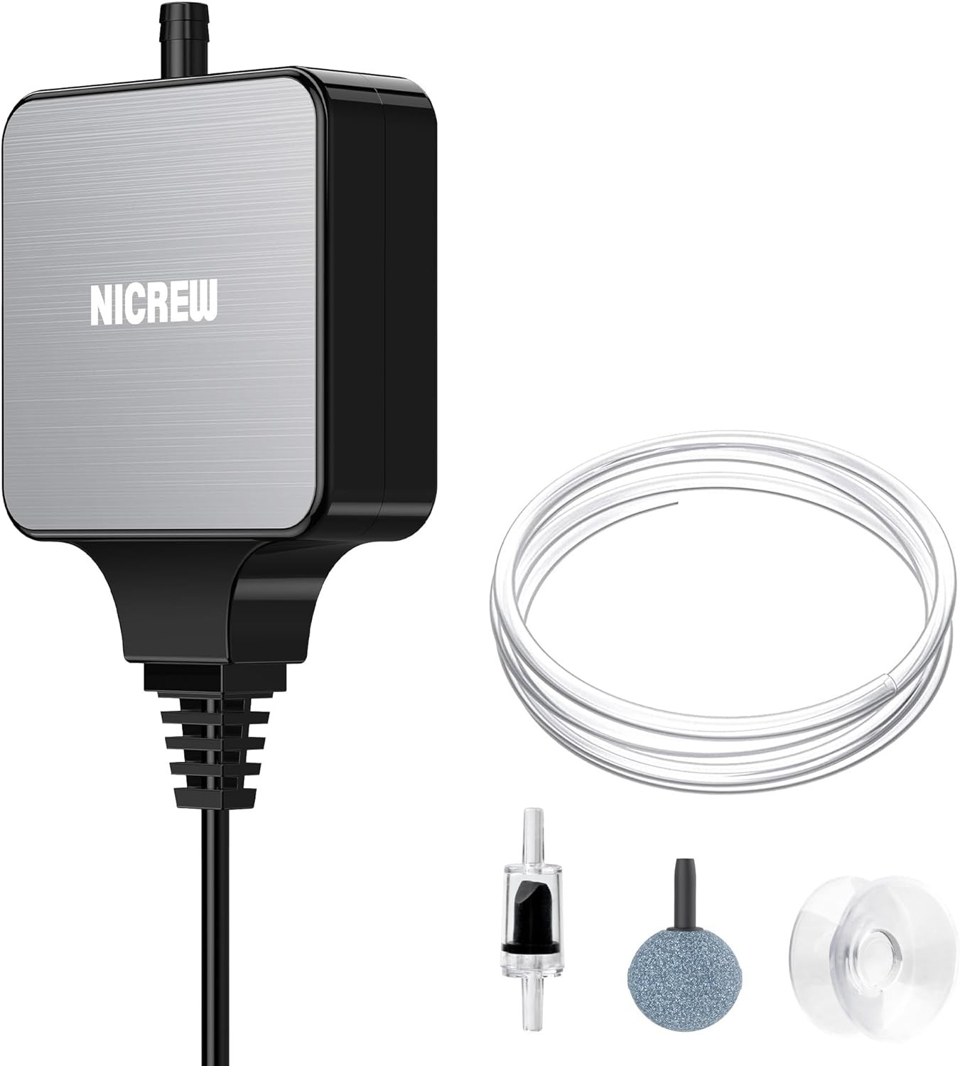 NICREW Nano Silent Aquarium Air Pump Black, Aquarium Aerator with Accessories fo