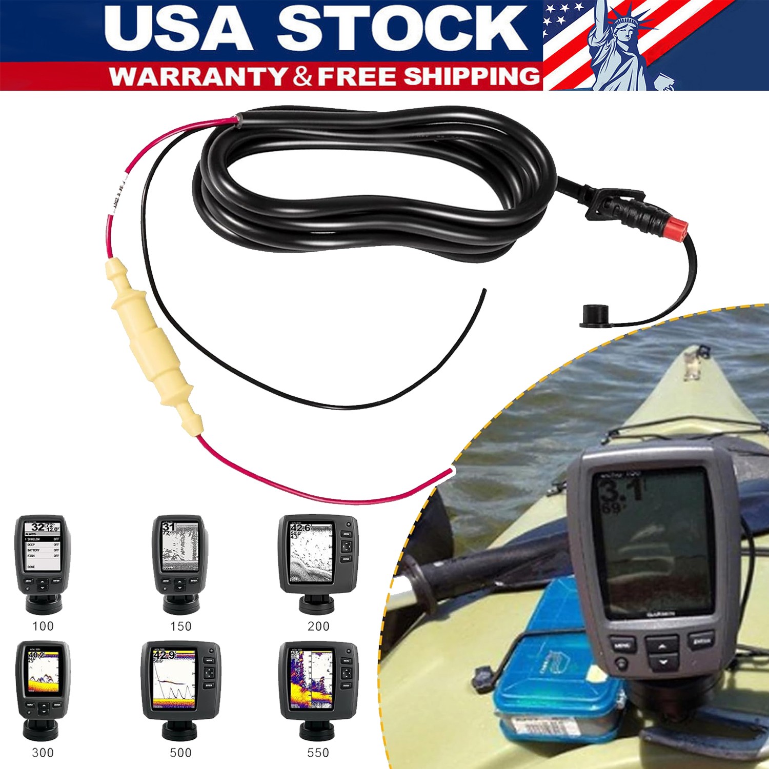 4-Pin Power Cable for Garmin Echo 100,101,150,151, 200,201, 300c,301c, 500c,550c