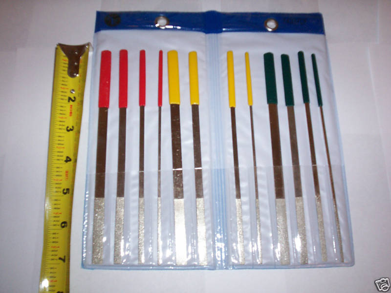 12pc FLAT DIAMOND FILE SET 180  260  360 GRITS