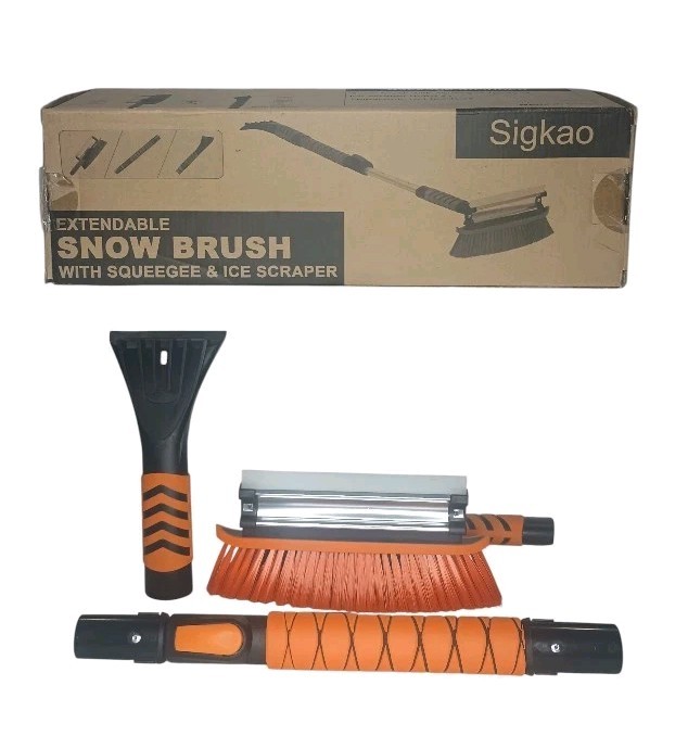 New Sigkao Extendable Snow Brush With Squeegee And Scraper 34" To 41" Orange
