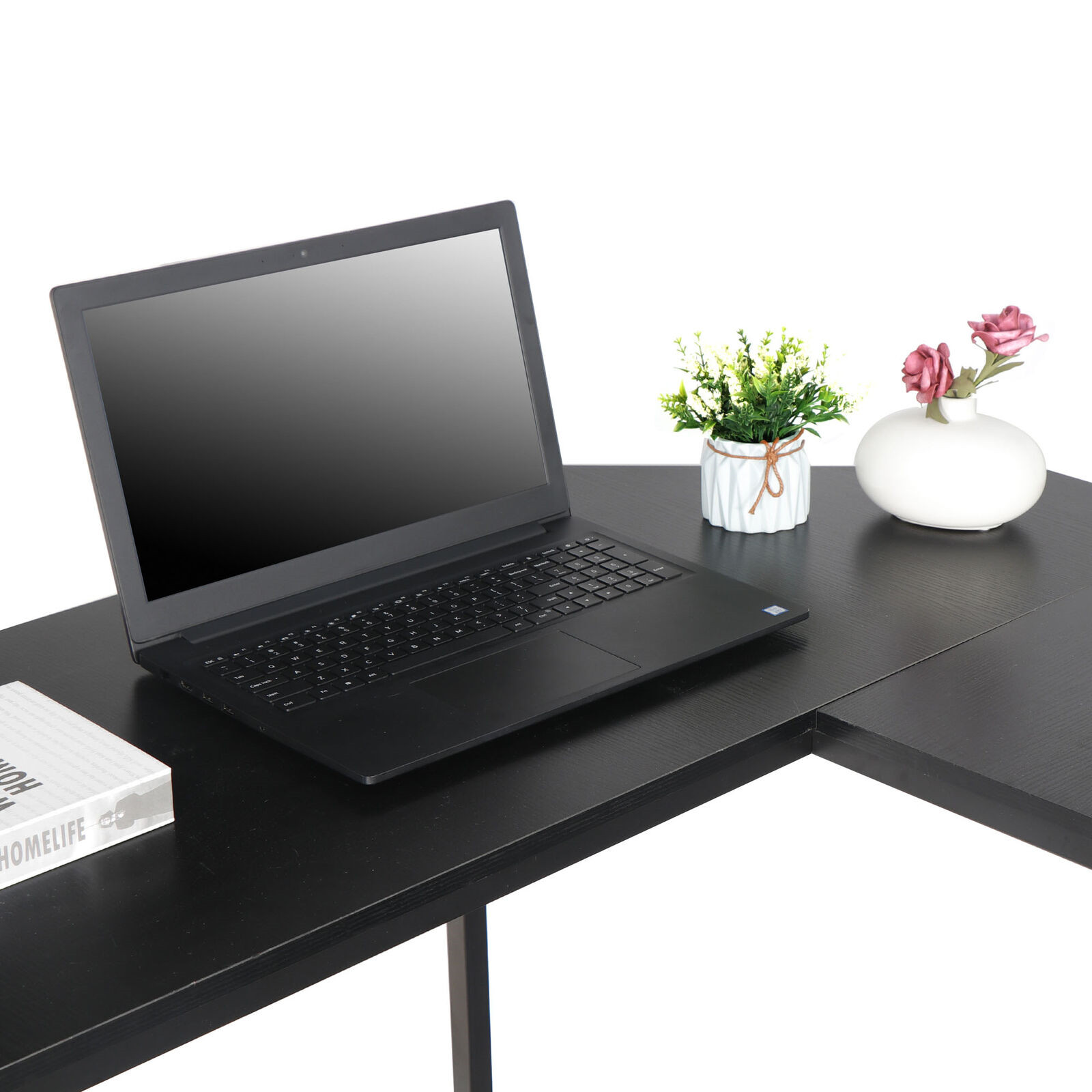 66" Modern L-Shaped Computer Desk Workstation PC Stand w/ Round Corner Black