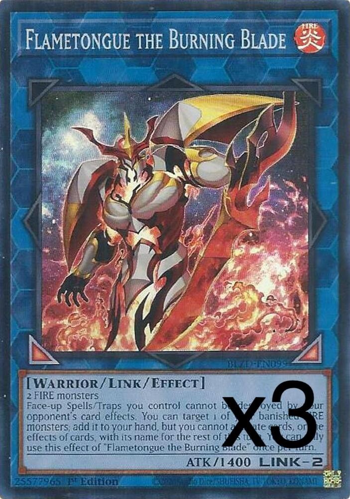 3X Yugioh Flametongue the Burning Blade BLZD-EN099 Super Rare 1st Edition NM