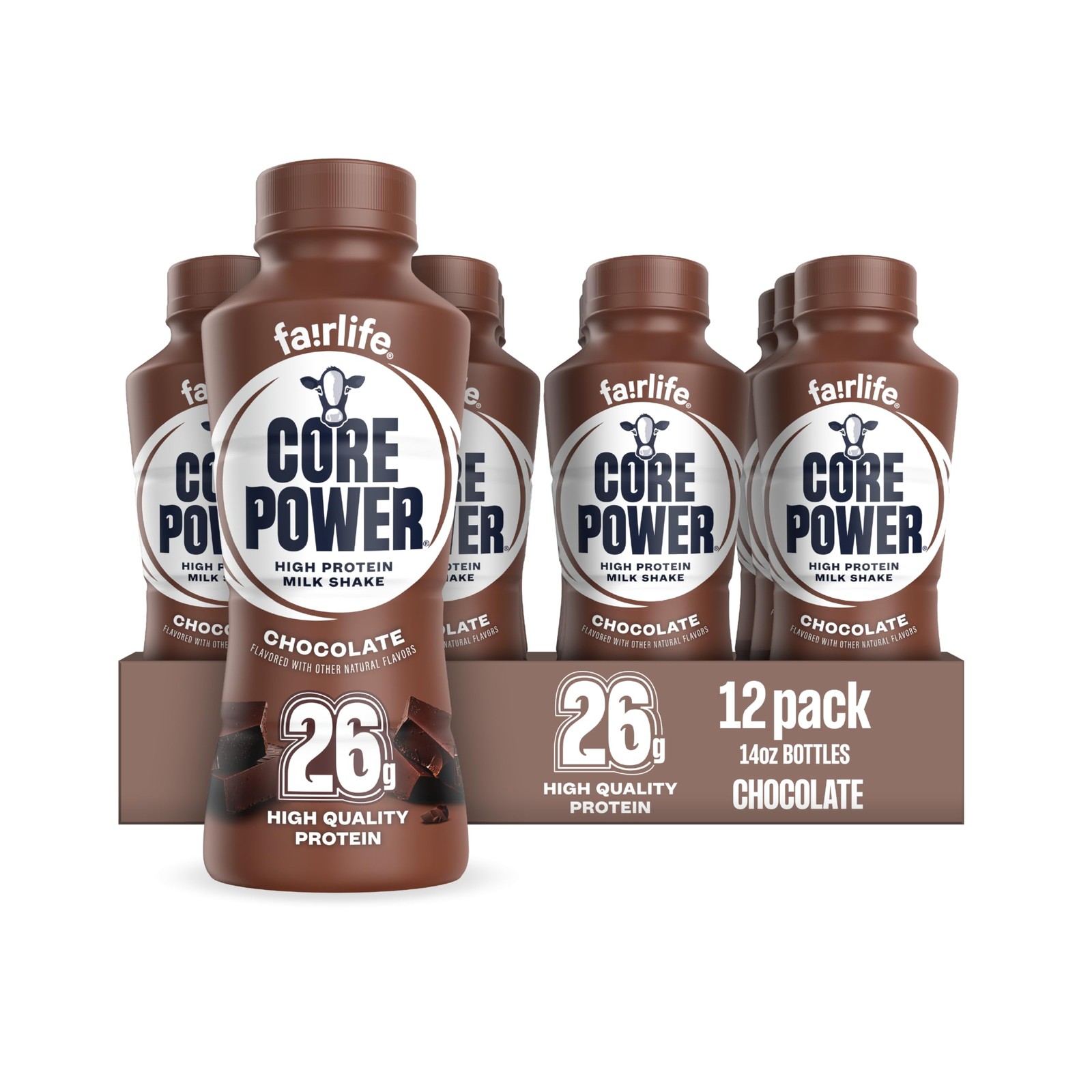 Core Power Protein Shake, Chocolate, 26g Bottle, 14oz, 14 Fl Oz (Pack of 12)