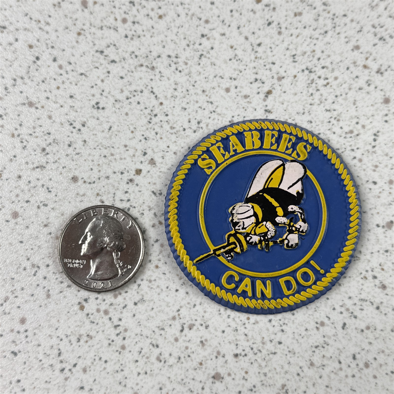 US Navy Seabees Insignia Can Do! Blue Yellow Rubber Fridge Magnet #53720