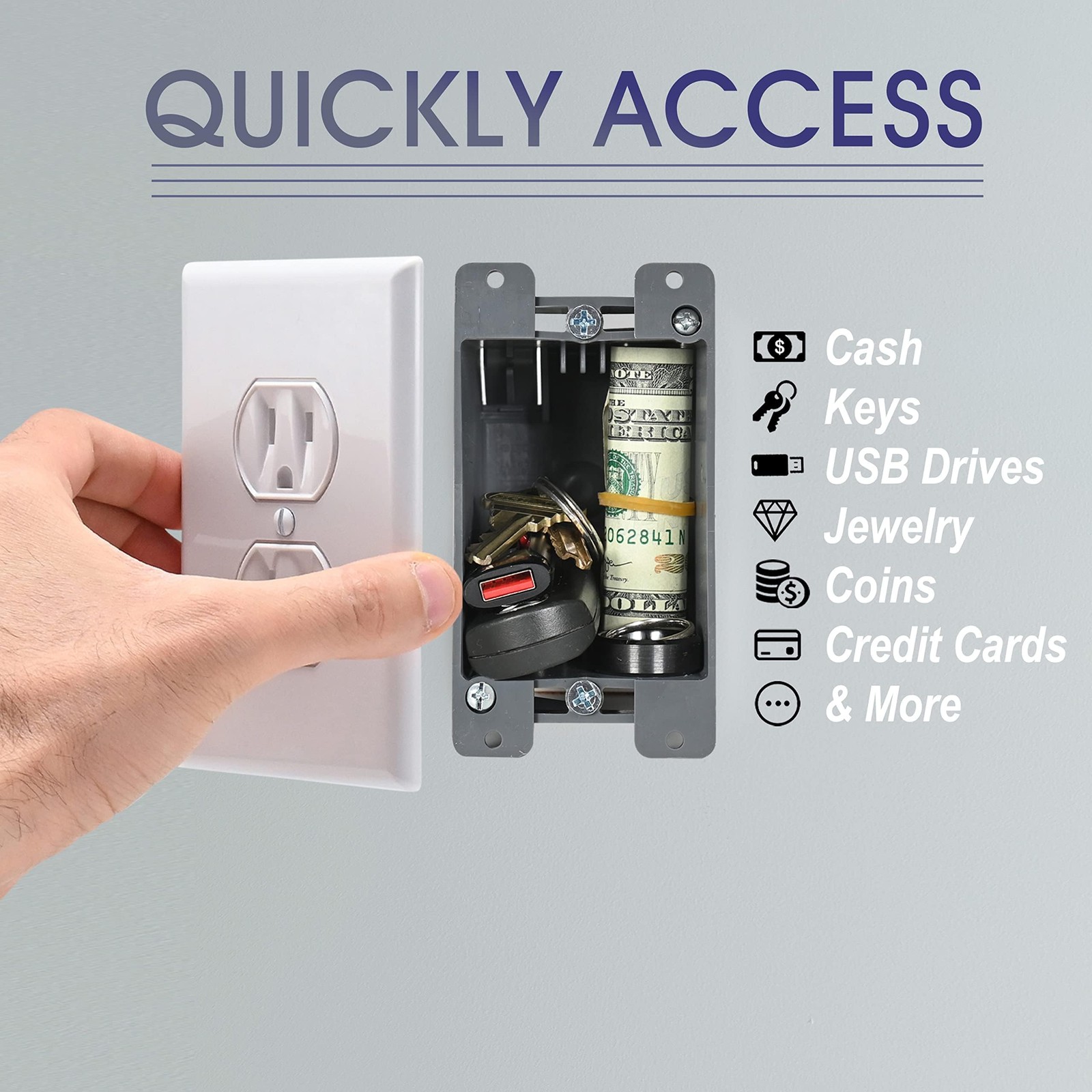 Electrical Outlet Hidden Wall Safe (Simple Install, Magnetically Attaches For