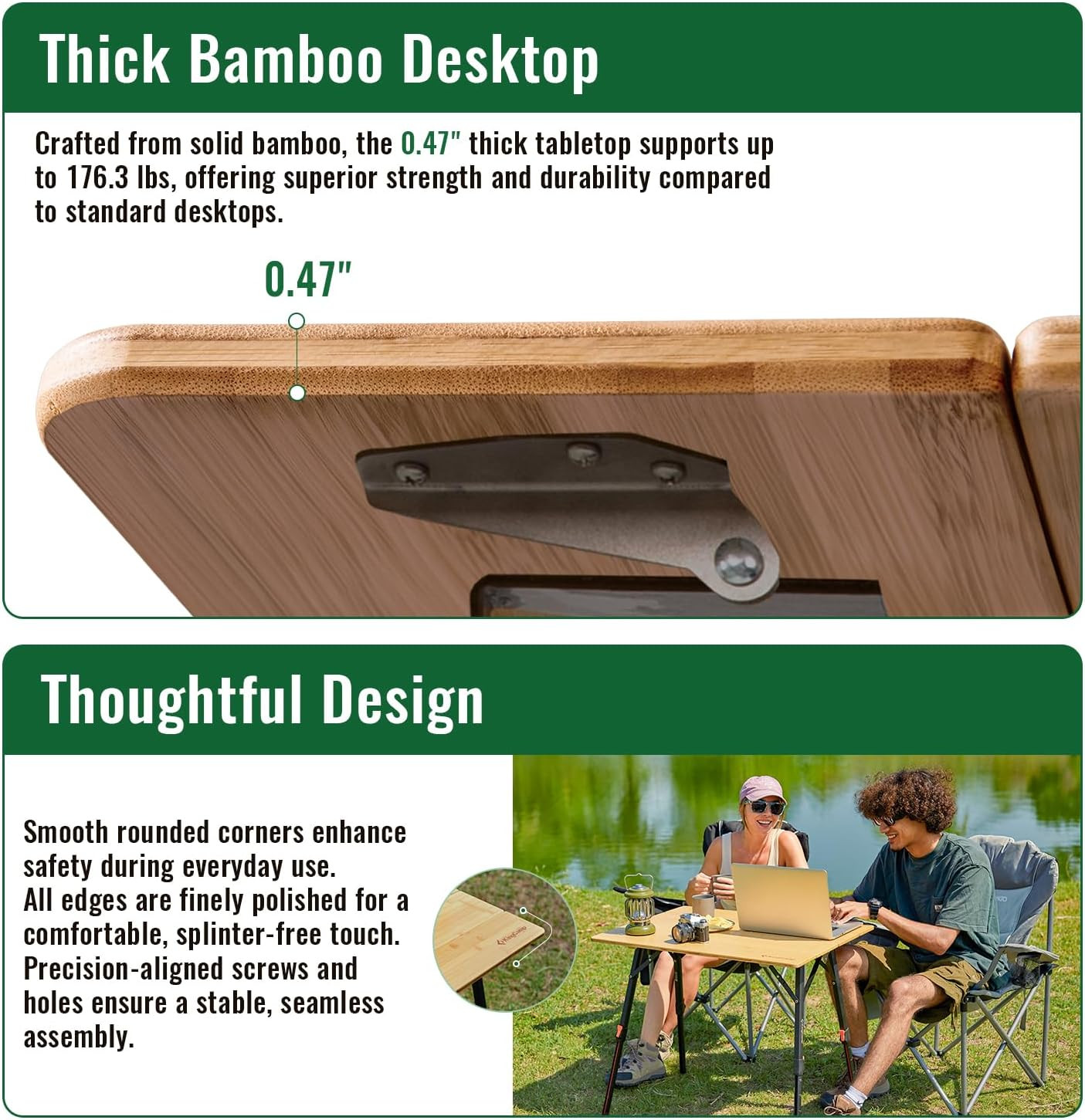 Portable Bamboo Folding Table - Adjustable Height for Camping & BBQ