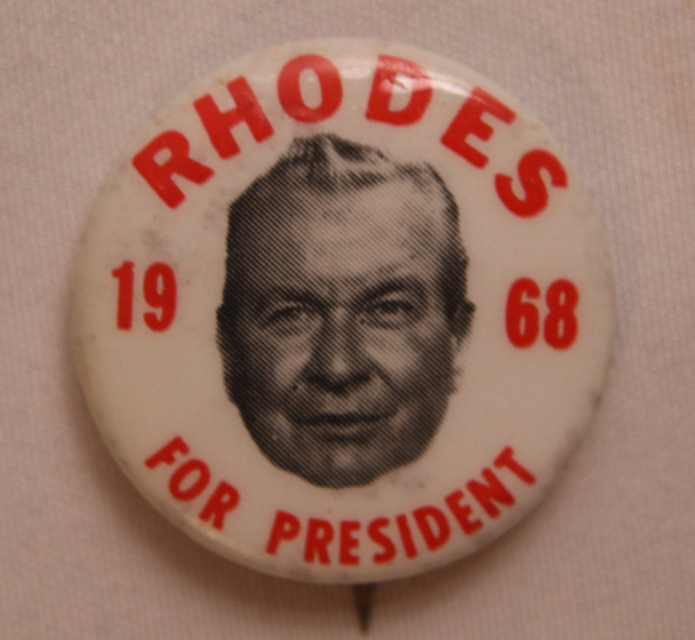 1968 James Rhodes Campaign Button – “Rhodes ’68 for President” – Vintage Pin