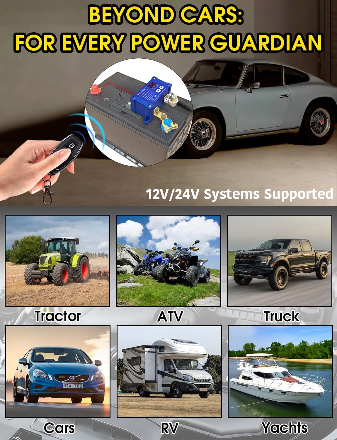 360A Remote Car Battery Disconnect Switch with LED Voltage Display - 12V Blue