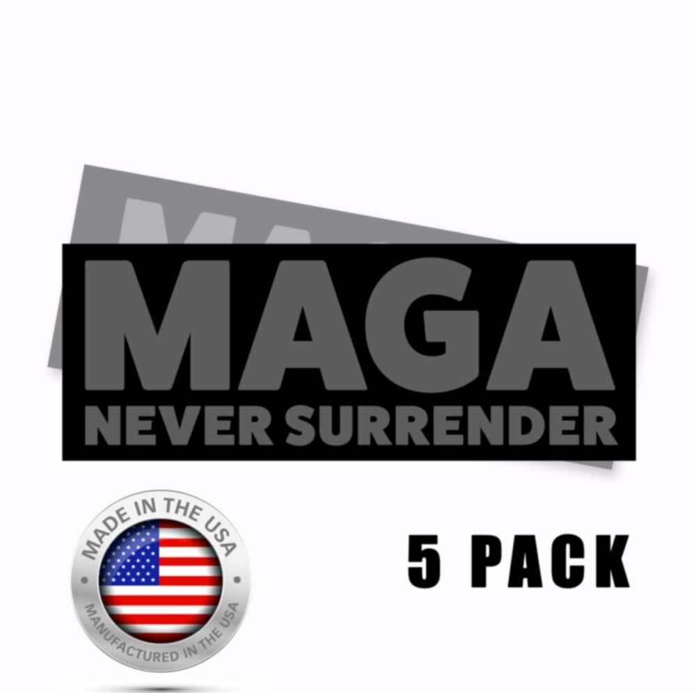 MAGA Never Surrender Decals Bumper Sticker 9x3 Stickers - BLACK/GRAY 20 pack