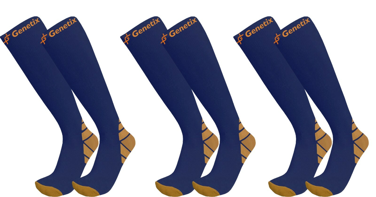 Genetix Plus Size 3 pack Copper Compression Socks 15mmhg-20mmhg