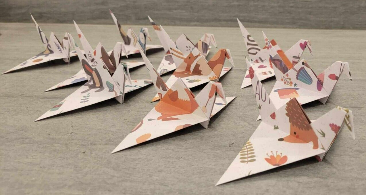 **10** Super Cute Animals Print 6" x 6" Handmade Wedding Paper Origami Cranes