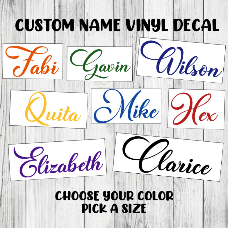 Custom Name  Decal Permanent Vinyl Personalized Sticker Fancy Cursive Lettering