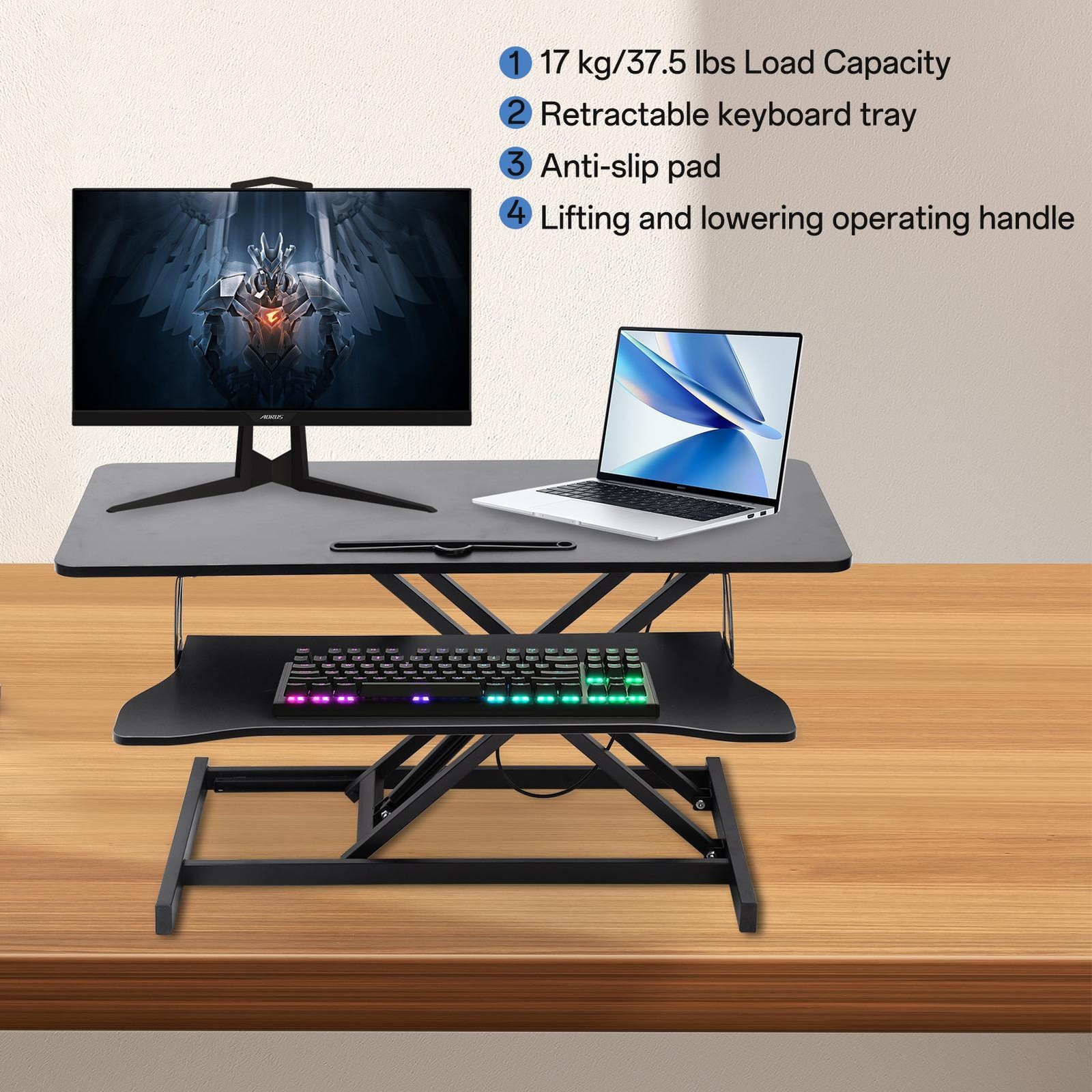 37'' Black Home Office Desk Riser Adjustable Standing Desk Converter