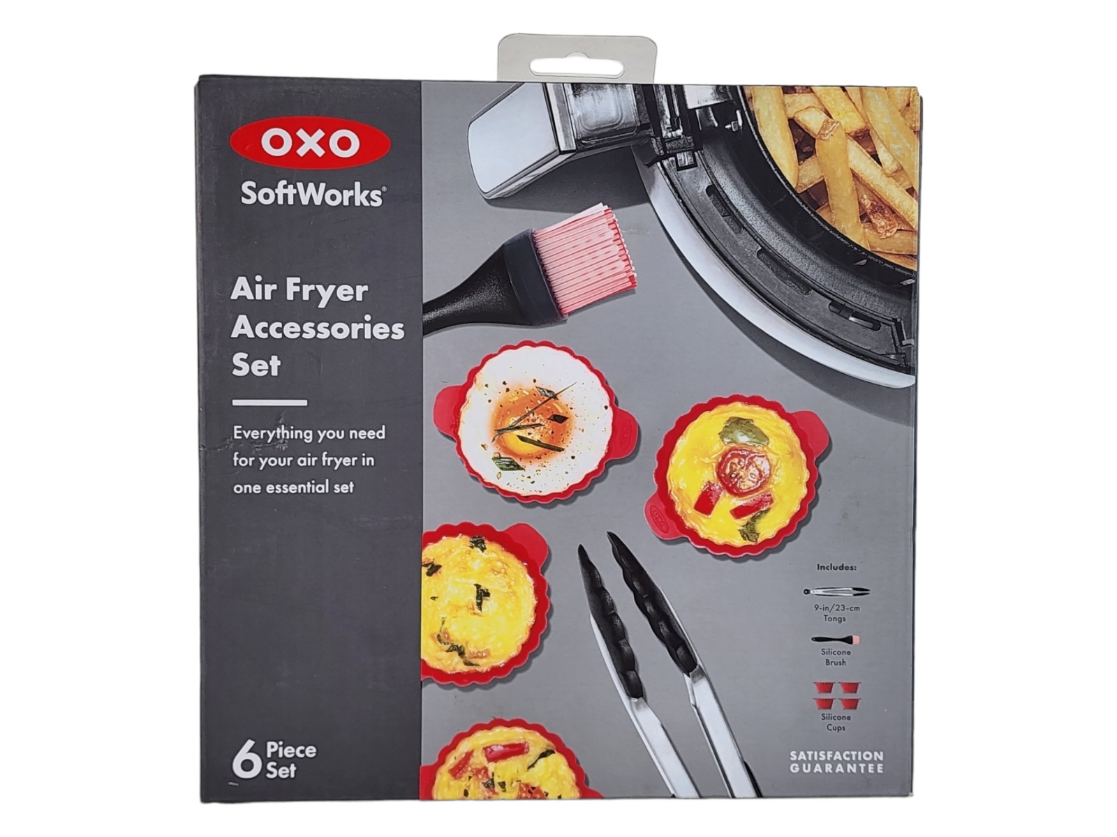 OXO SoftWorks 6-Piece Air Fryer Accessories Set (Tongs, Silicone Brush, 4 Cups)
