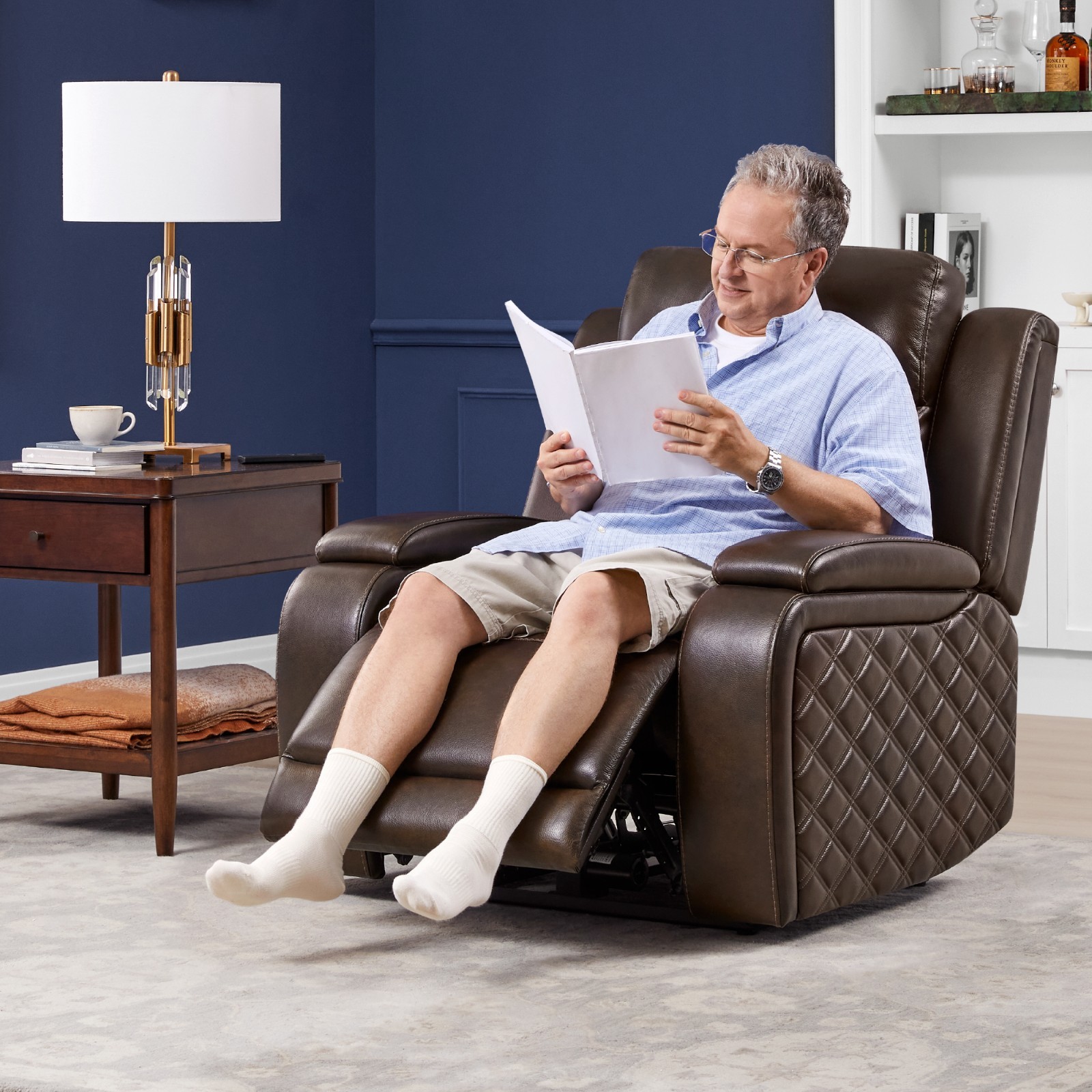 CHITA Genuine Leather Power Recliner Chairs, Zero Gravity Recliner w/ Headrest