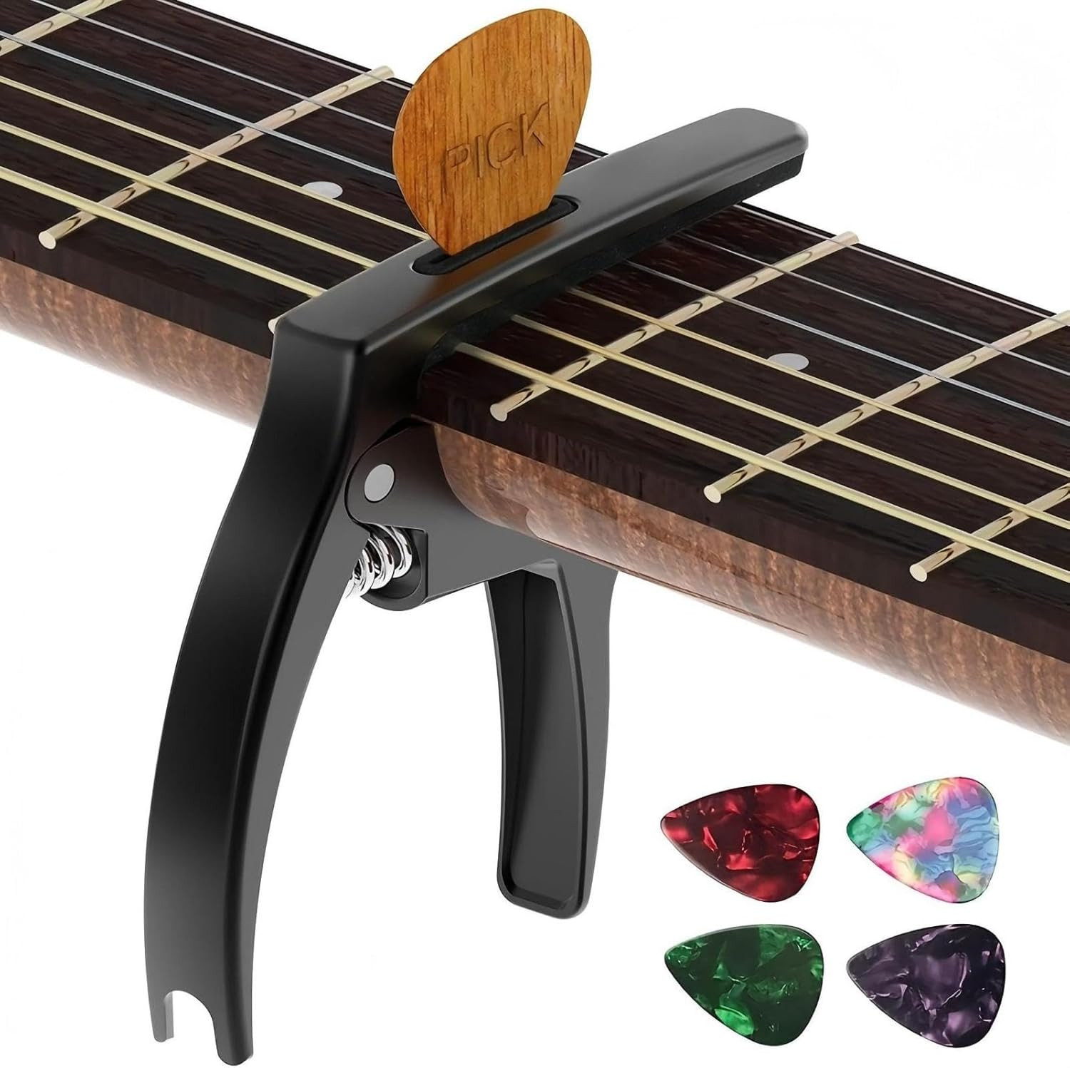 Guitar Capo, 3In1 Zinc Metal Capo for Acoustic and Electric Guitars (With Pick H