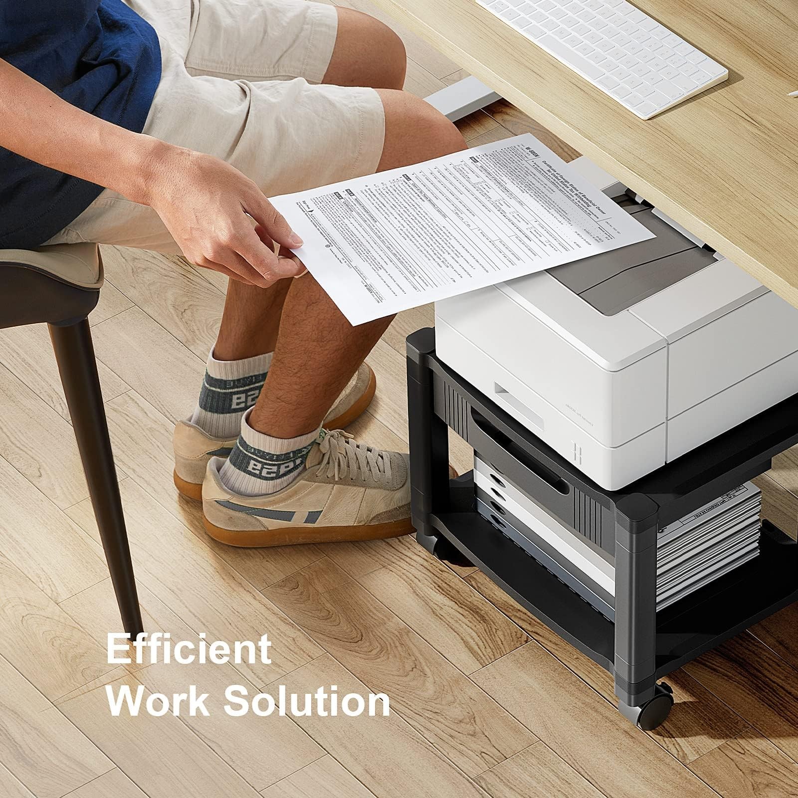 Printer Stand with Cable Management and Storage Drawer, Printer Table with Lo...