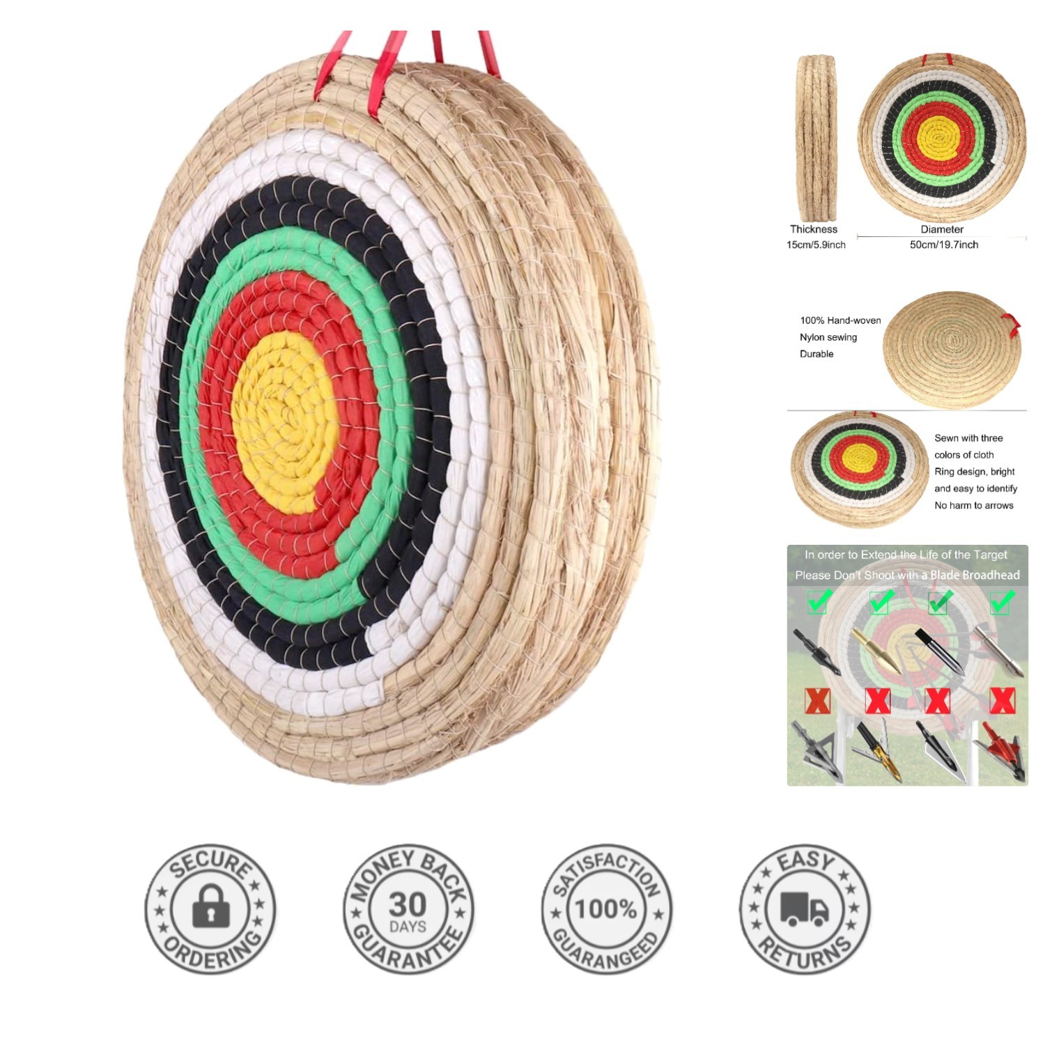 Eco-Friendly Straw Archery Target 19.7" with 5 Layers - Perfect for Practicing